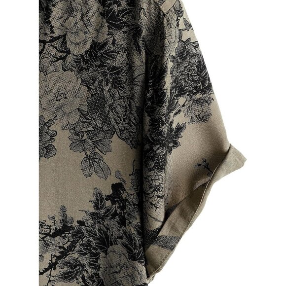 Mens Khaki Hawaiian Shirt Short Sleeve Button Down Tropical Floral Casual Beach - Picture 4 of 6